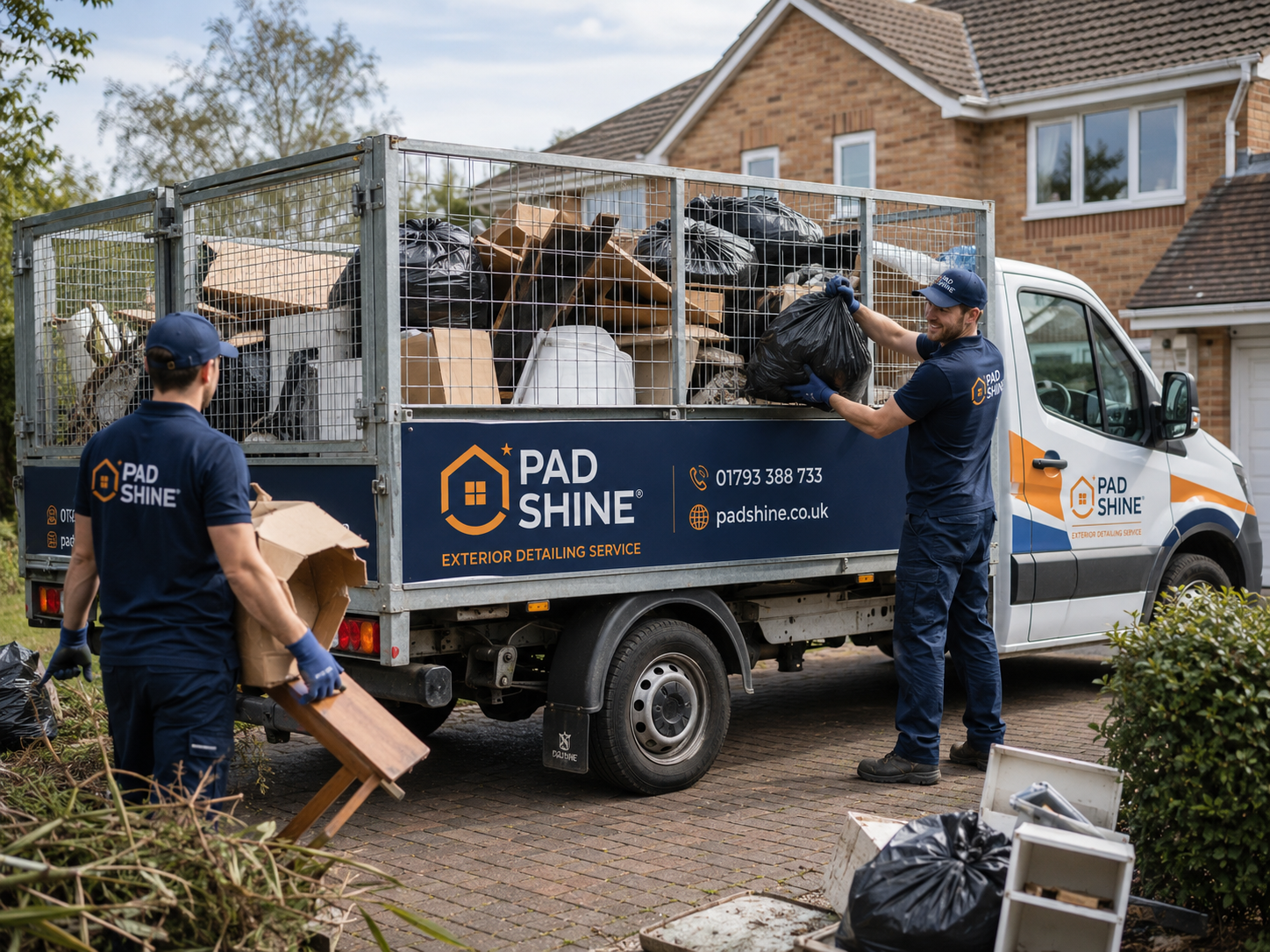Pad Shine team loading household and garden rubbish into a clearance van