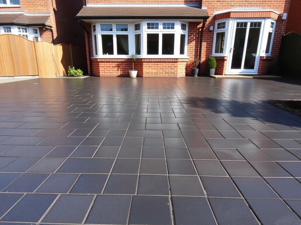 Block-paving driveway before and after professional cleaning