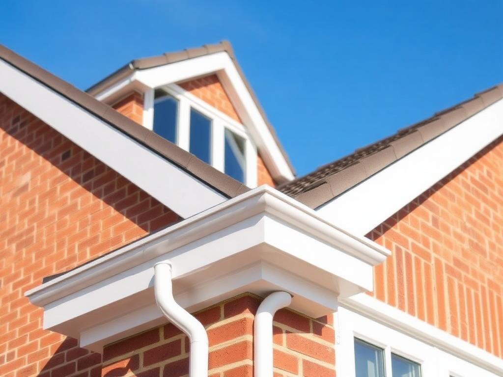 Spotless white fascias, soffits and gutters on a brick home