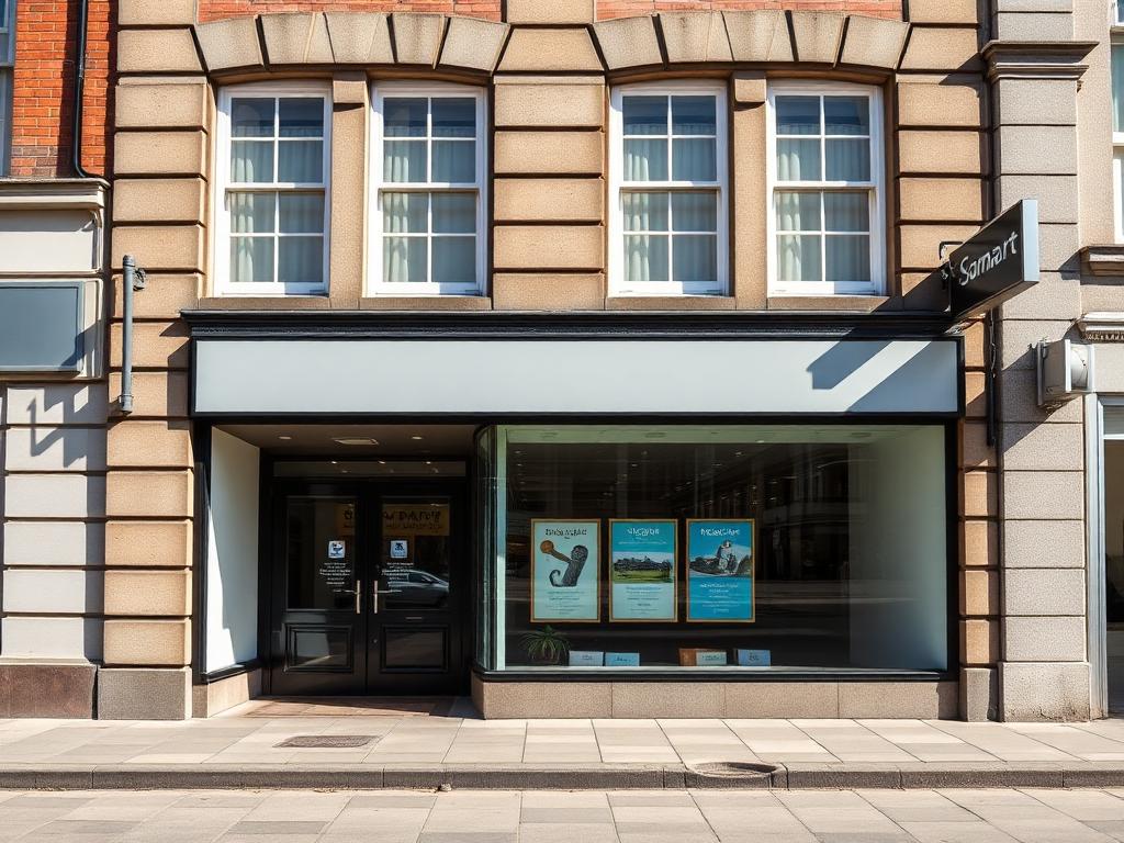 A freshly cleaned stone shopfront on a UK high street