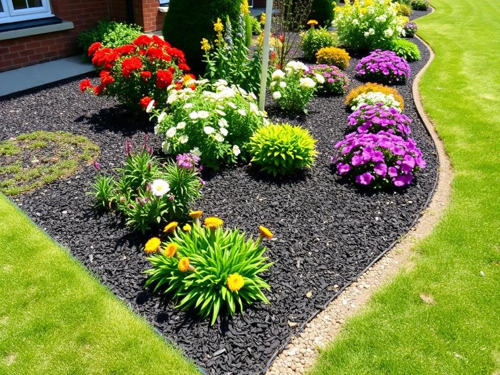 A weed-free garden border with colourful flowers and a crisp lawn edge